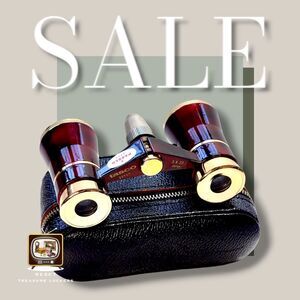 Vintage Tasco Opera Binocular Glasses Elegant Red & Gold Compact w/ Light & Case